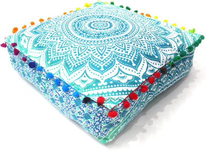 16" CRAFT KALA Green Ombre Large Hippie Mandala Meditation Floor Ottoman Pillow Cushion Pouf Cover Square Poufs