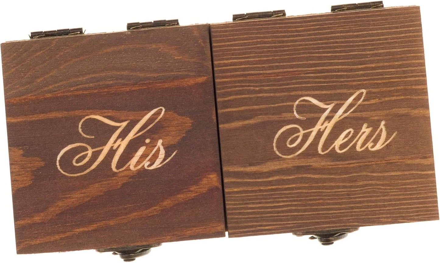 Ella Celebration Wood Ring Box for Wedding Ceremony, Rustic Vintage Ring Bearer Box, His & Hers
