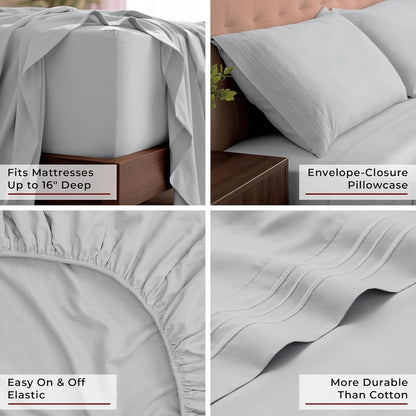 Mellanni King Sheets Set - 4 PC Hotel Luxury Bedding | Extra Soft, Cooling, Wrinkle-Resistant (King, Light Gray)