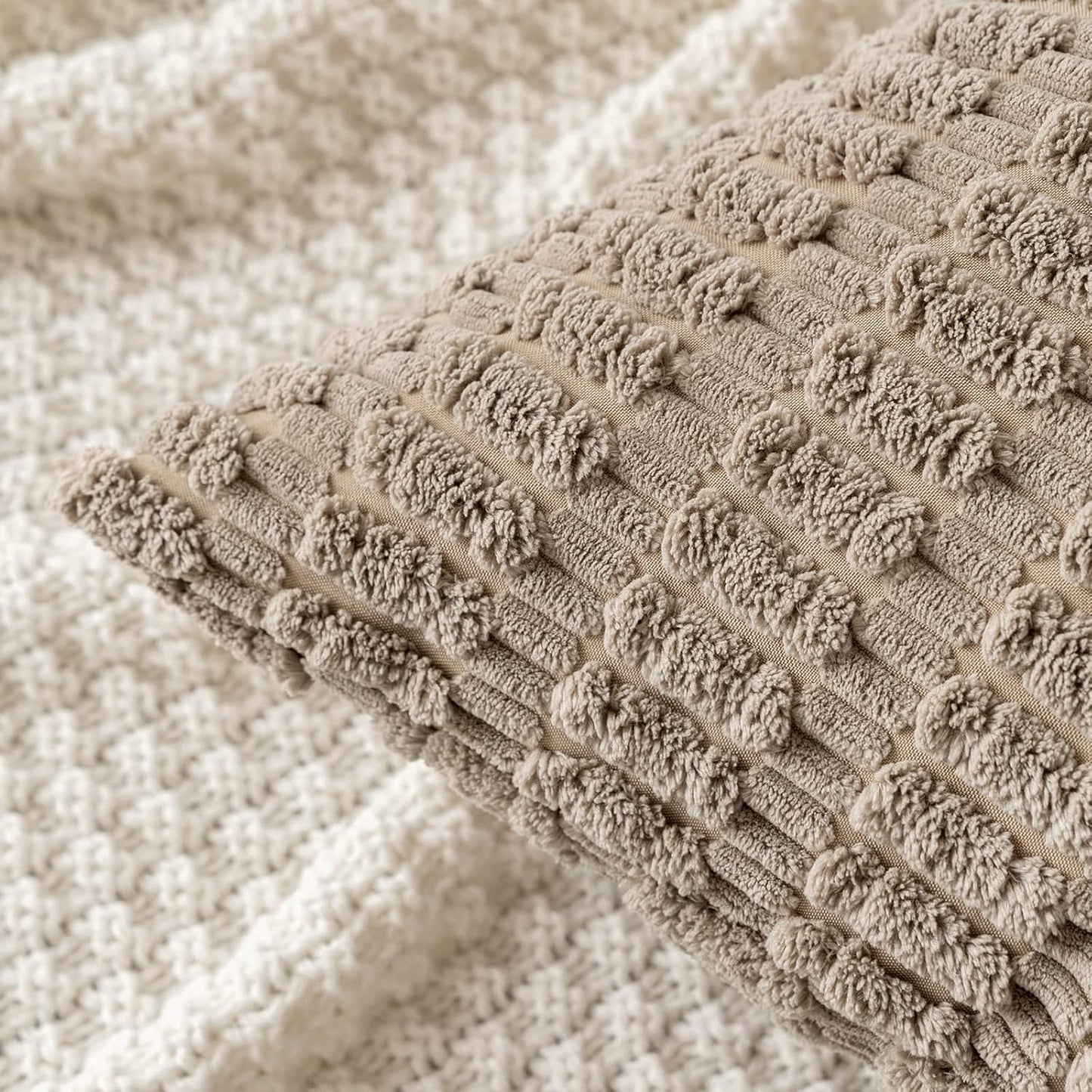 MIULEE Corduroy Decorative Throw Pillow Covers - Soft Boho Striped 18x18 Inch for Modern Farmhouse Decor | Light Brown