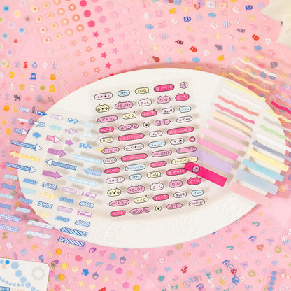 ZHIJIANHZ 64-Sheet Mini Cute Sticker Book Set for Journaling and Scrapbooking, Small PET Stickers with Variety of Shapes, Pink and Blue Color Collection, for Planners and Photocards