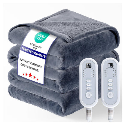 Heated Blanket Twin, Electric Blanket Soft Sherpa Flannel, 10 Hours Auto Shut-off & 8 Fast Heating Levels, Machine Washable ETL Certified, Heating Blanket for Bed & Sofa (62x84 inches, Gray)