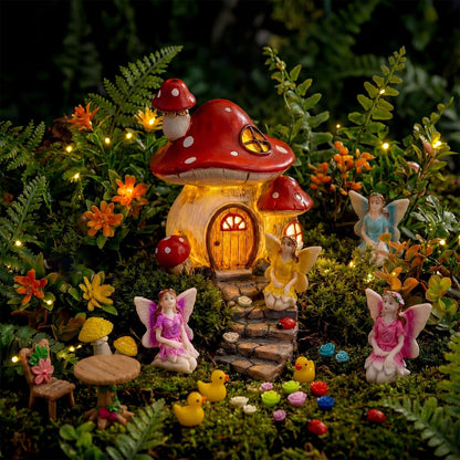 Poen 70 Pcs Fairy Garden Accessories Mini Garden Kit Miniature Fairy Figurines Landscape Decor with Mini Bridge Pond Mountain House Figurines Swan Ladybug Butterfly Figures Bulk for Dollhouse Craft