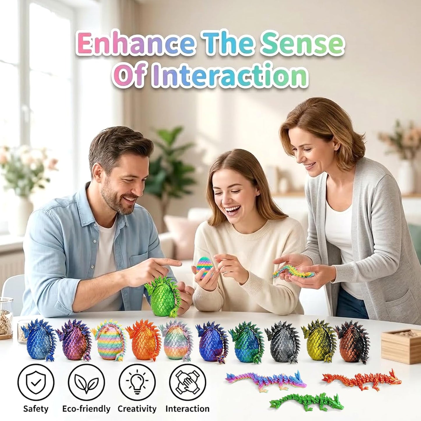 12PCS 3D Set 12 5.12 Inch 2.36 Inch Printed Crystal Dragon & Egg - Unique Colors - Glitter Dragons with Surprise Eggs
