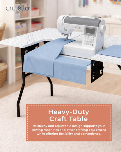 Crutello Folding Sewing Table and Craft Table for Adults - 42x24 inch Grid Top Crafting Desk for Fabric Cutting & Crafts - Steel Folding Storage Legs & Drop Down Sewing Machine Platform