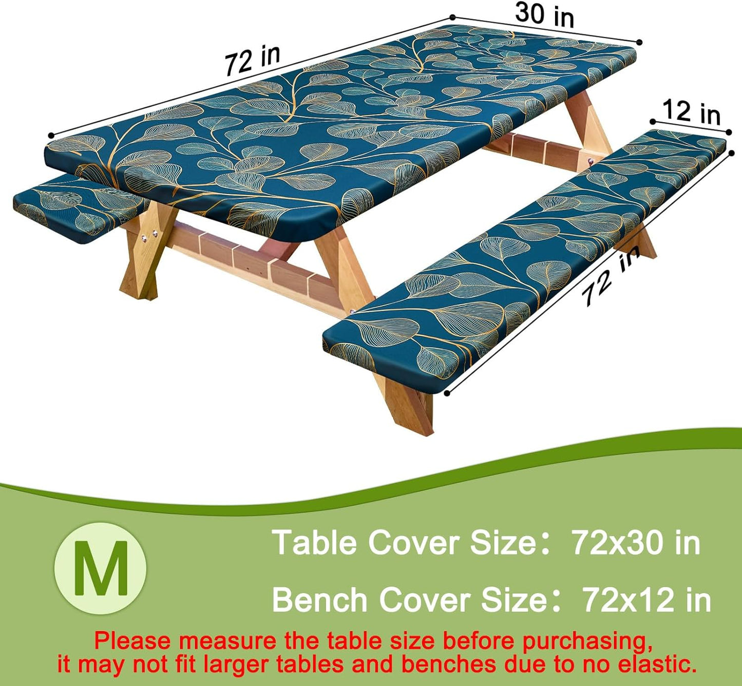 HobbLab Rv,72in,Blue-gray Picnic Table Cover with Bench Covers Portable Table Cloth Built-in Storage Pocket Fitted