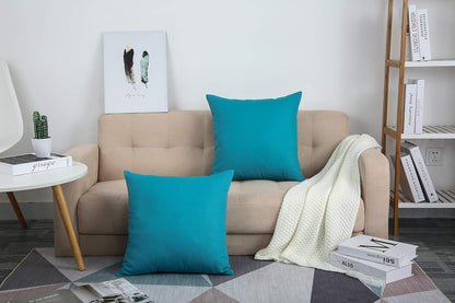 TangDepot Handmade Decorative Solid 100% Cotton Canvas Throw Pillow Covers, 18"x18", Blue