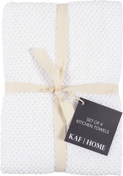 KAF Home Deluxe Cotton Kitchen Towels, Set of 4 Terry Kitchen Dish Towels, White