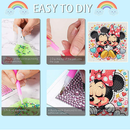 Fuinkqe 4 Packs Cartoon Diamond Art Kits for Kids,5D DIY Diamond Art Painting Kits for Kids Ages 4-8-12,Mosaic Kits Full Round Drills for Gifts and Home Wall Decor 6X6 Inch