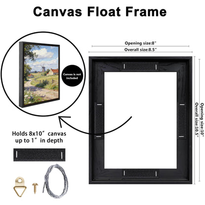 CCPEAR 8x10 Canvas Frame, Black Floating Frames for Finished Canvas Painting, Vertical or Horizontal Wall Hanging Floater Frame with Adhesive Velcro for wall Art, 1 Pack.