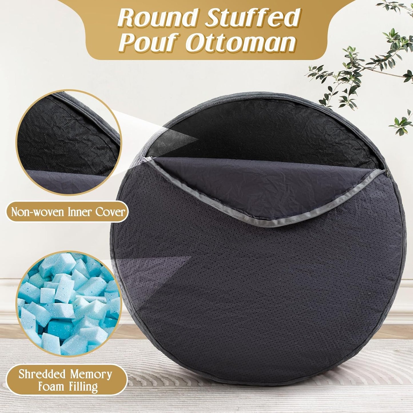 AS AWESLING Plush Round Ottoman Foot Rest - Dual Size Comfort for Living Room
