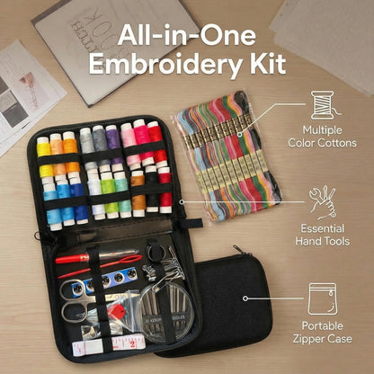 Detachable Embroidery Stitch Book & Tool Kit for Adults, 120 Patterns Guide with 86-Piece Sewing Set, Portable DIY Craft Starter Kit for Beginners, Detailed Tutorials Included for DIY Enthusiasts