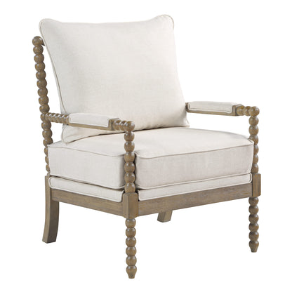 OSP Home Furnishings Fletcher Spindle Accent Chair with Rustic Brown Finish, Linen Upholstery