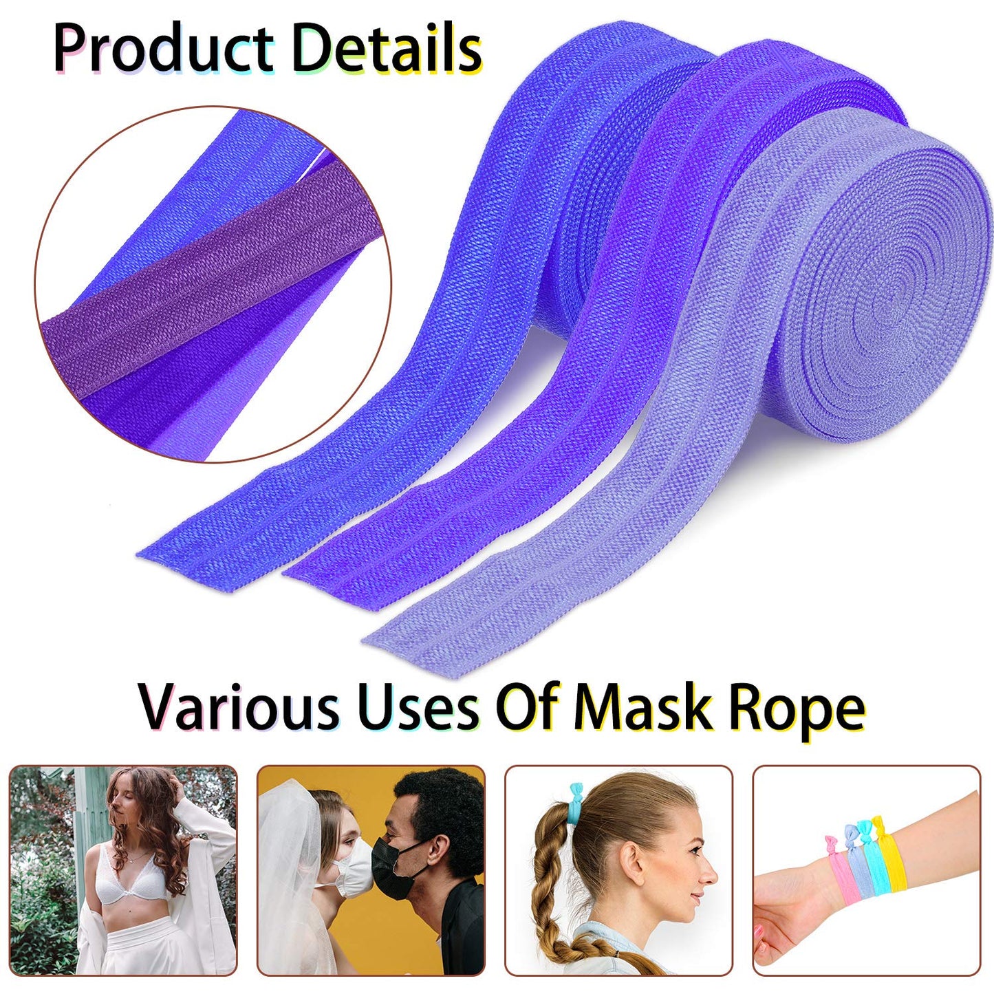 WILLBOND 40 Yards Fold over Elastic Solid Color Trim Elastic 40 Colors Ribbon Sewing Stretch Ribbon Band for Hair Bow DIY Craft Hair Ties Headbands(Multicolor)