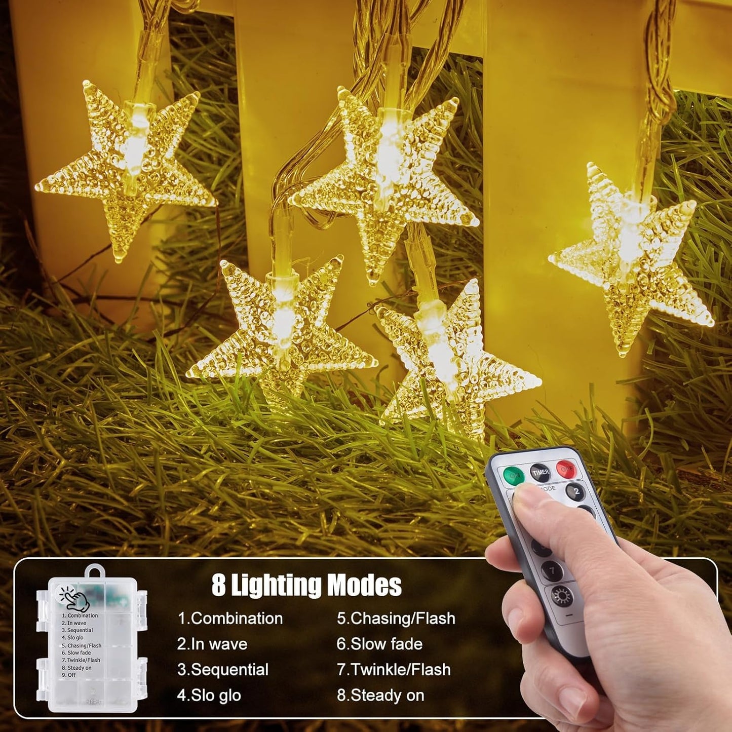 17 50 8 Brightown Star String Lights Battery Operated - ft LED Star Fairy String Lights with Remote and Timer, Modes