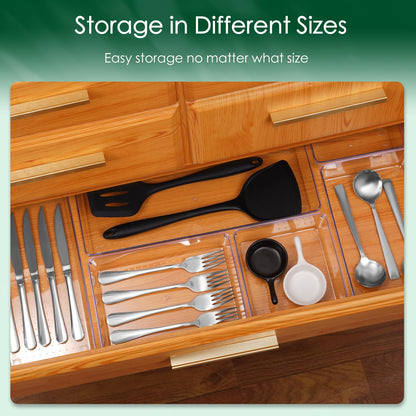 Criusia Drawer Organizer Set, Acrylic Non Slip Non Cracking Kitchen Drawer Storage Tray Large Size Divider, Multifunctional Storage for Cosmetics, Bathroom, Tools, Kitchen and Office (8 PACK)