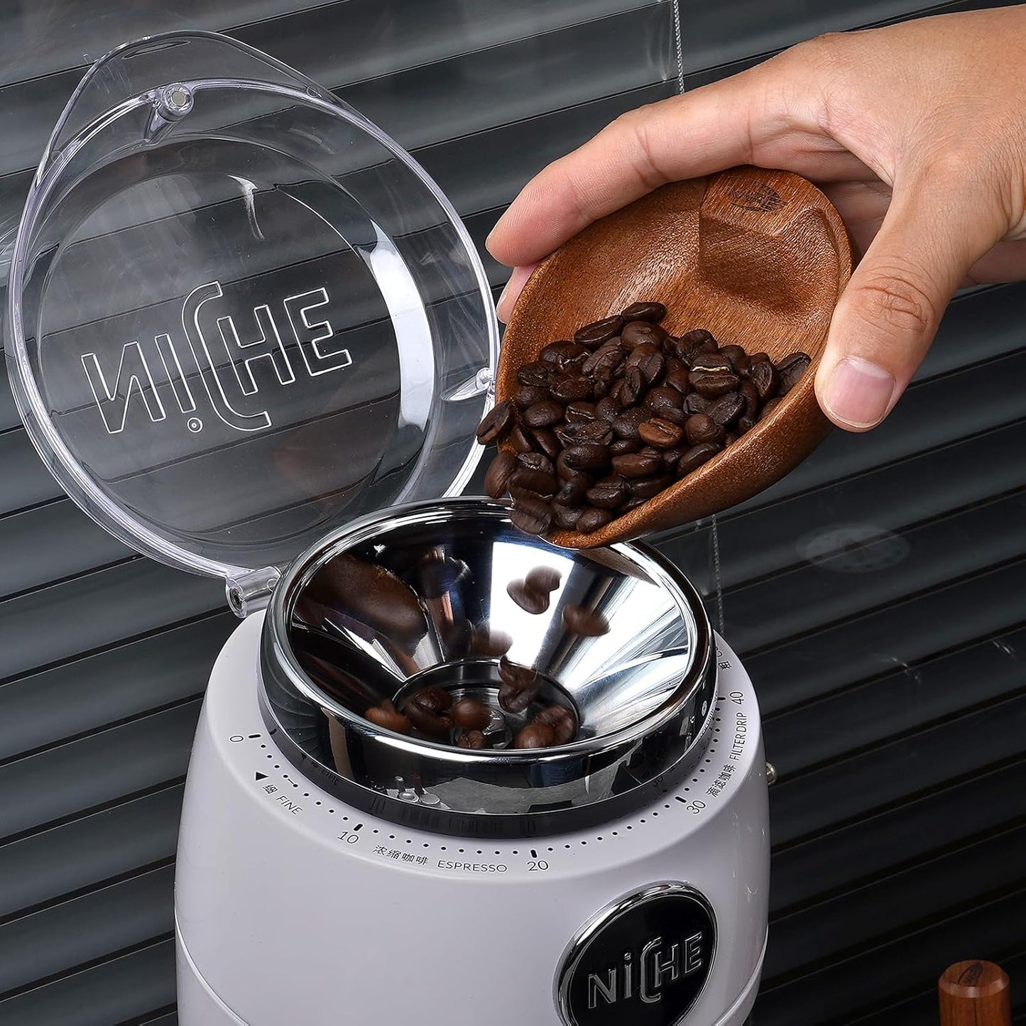 IKAPE Wooden Coffee Bean Dosing Cup and Spray Bottle Kit for Espresso, Coffee Bar Accessories (White)