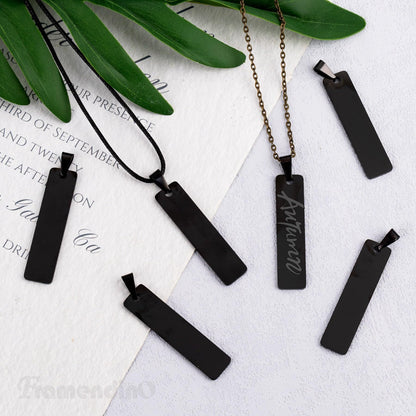 Framendino, 12 Pack Engravable Metal Pendant Charms Blanks Rectangle Stamping Tag Laser Engraving Stainless Steel Blank Pendants for Jewelry Making Necklace Bracelet Earrings DIY Crafts Black