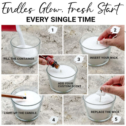 Pearled Candle Sand Gift Set - 18oz Sand Wax, 30 Wicks, 2X Natural Fragrance Oils + Free Large Glass Jar Included - Smoke-Free Powder Snow Candles, Upto 120 Hours Burn Time - DIY Candle Making Kit