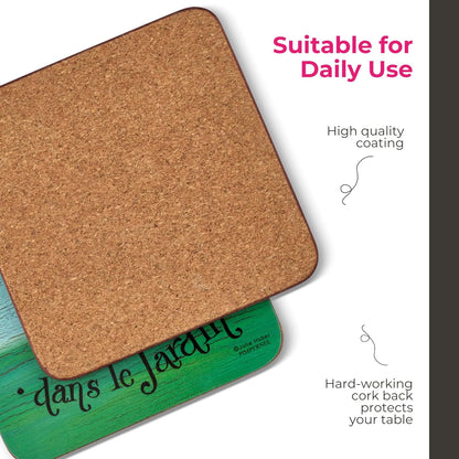 Pimpernel Dans le Jardin Coasters - Set of 6, Cork Backing, Chicken Design for Table Protection