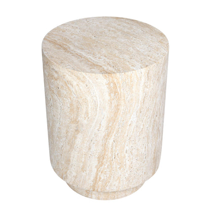Empire Art Direct Cylinder Travertine Stone Finish Italian Design MgO Side Accent Table, Living Room, Bedroom & Office, 14.2"x14.2"x18.3"