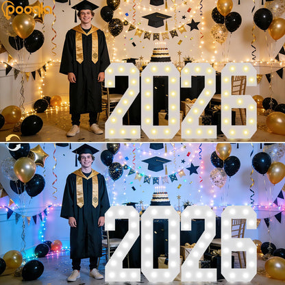 Pooqla 2.4FT Light Up Numbers, Marquee Numbers 2.4 Feet Tall Party Decor for Her Him, Mosaic Big Sign for 3rd 13th 30th Birthday Anniversary Decoration Backdrop, Cool White and Warm White Number 3