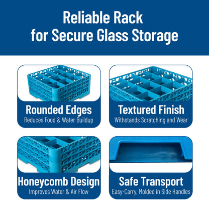 Carlisle FoodService Products Opticlean Glass Rack 16 Compartments with 3 Extenders for Kitchens and Restaurants, Plastic, 19.875 x 19.875 x 8.5 Inches, Carlisle Blue, (Pack of 2)