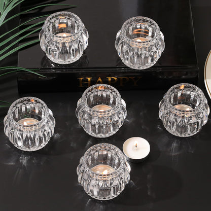 SHOHAYTO Set of 6 Glass Tea Light Candle Holders, Votive Candle Holders for Wedding Table Centerpieces, Tealight Holders for Christmas Party & Home Decor