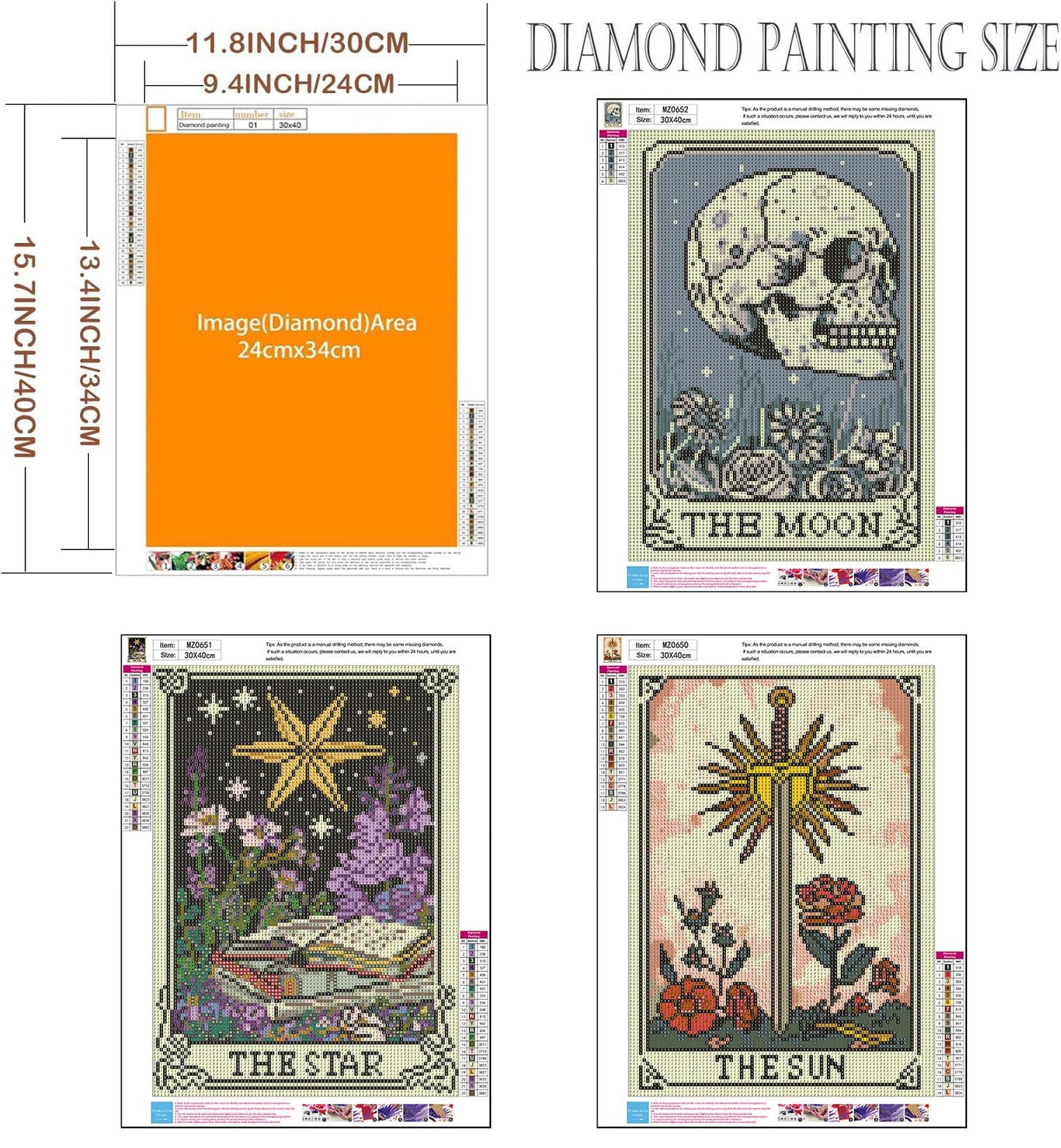 Axquilon 3 Pack Tarot Diamond Art Kits for Adults - Diamond Painting Kits for Adults Beginner, DIY 5D Full Drill Gem Art for Home Wall Decor 12x16 inch