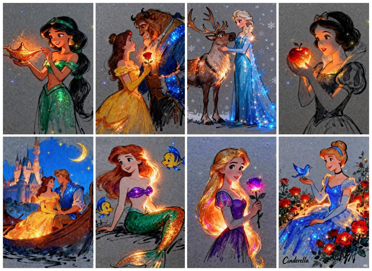 8 Pack Disney Princess Diamond Painting Kits for Adults, 5D DIY Diamond Art Full Drill Crystal Rhinestone Craft Set, Disney Princess Characters Diamond Paintings Diamond Dotz for Home Wall Decor Gifts