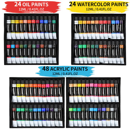 188Pcs All-in-One Art Painting Kit with French Easel, 96 Acrylic, Watercolor & Oil Paint Set, Complete Art Supplies Painting Set for Adults, Artists, Beginners