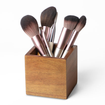 LBEMEY Acacia Wood Makeup Brush Holder Organizer for Vanity,Pen and Pencil Holder for Desk,Desktop Organizer for Store Marker, Makeup Brush, TV Remotes