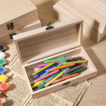 Oqqlin 10 Pack Wooden Box with Hinged Lid, Unfinished Wooden Boxes for Crafts 7.87 x 3.9 x 1.96 Inch Large Unpainted Paulownia Wood Box for DIY Crafts and Jewelry Storage