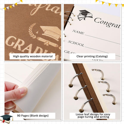 Chunful 2026 Graduation Guest Book with Wood Graduation Photo Guestbook Sign with Stand Pen Photo Stickers Memory Scrapbook Album DIY Kit Grad Gifts for College High School Grad Party Supplies