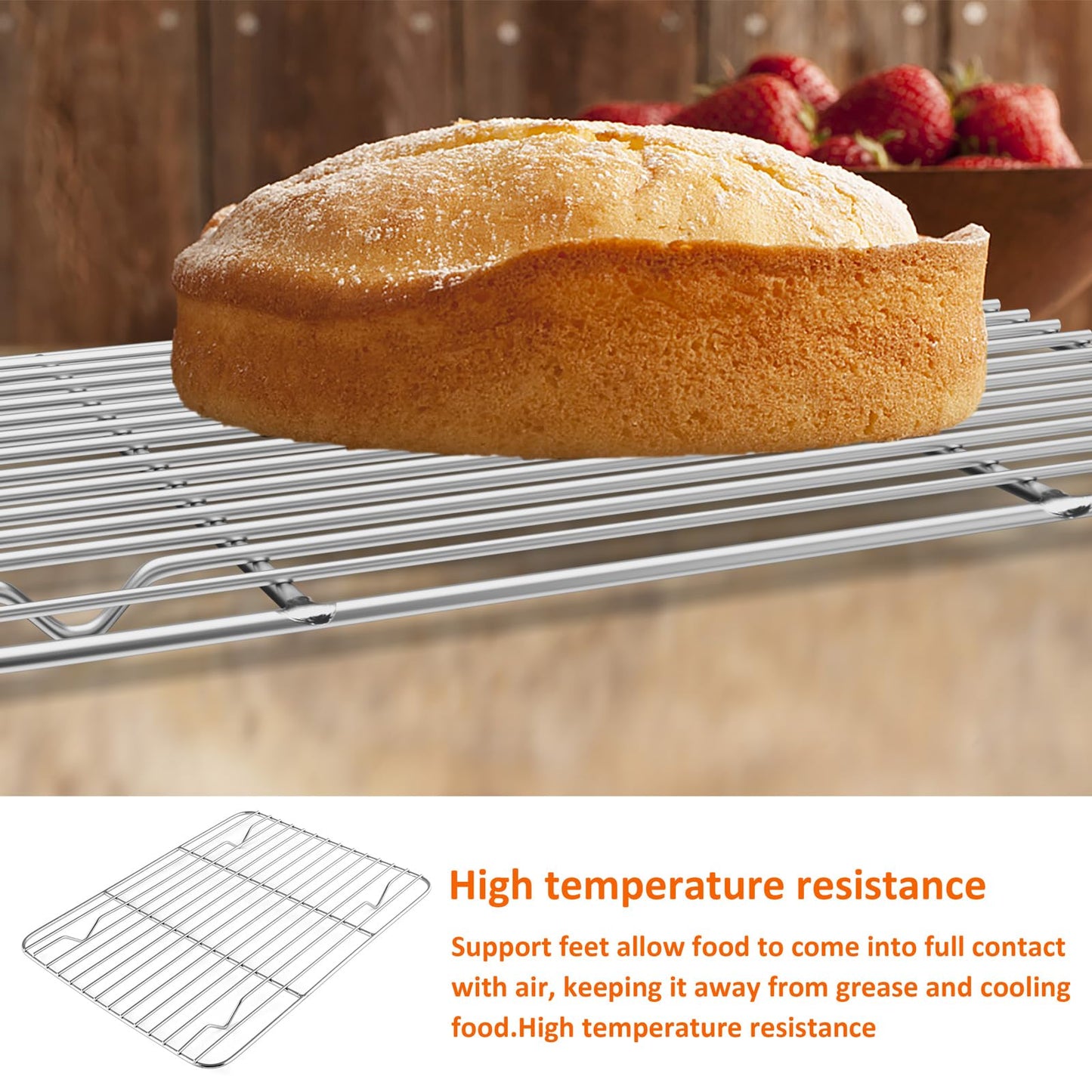 14 Inch Roasting Pan with Rack, Leonyo Large Turkey Roasting Pan, Stainless Steel Roaster Pan with Wire Rack Non Stick Baking Pans for Cooking Ham, Chicken, Cake, Lasagna, Casserole
