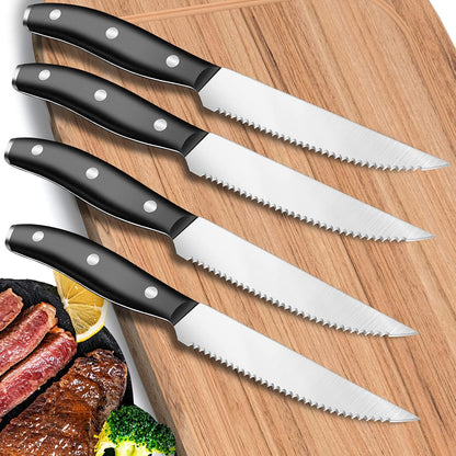 UniqueFire Steak Knife Set of 4, 4.6" Durable German Stainless Steel Serrated Dinner Knives, Dishwasher Safe