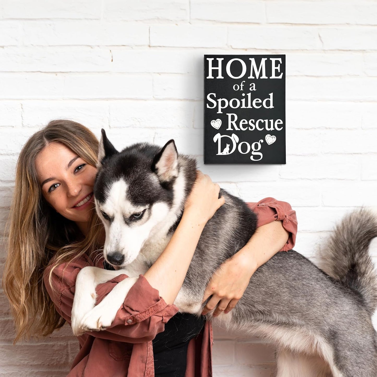 Home of a Spoiled Rescue Dog Wooden Sign, Black and White Dog Lover Decor, Gift for Pet Owners, Made in USA
