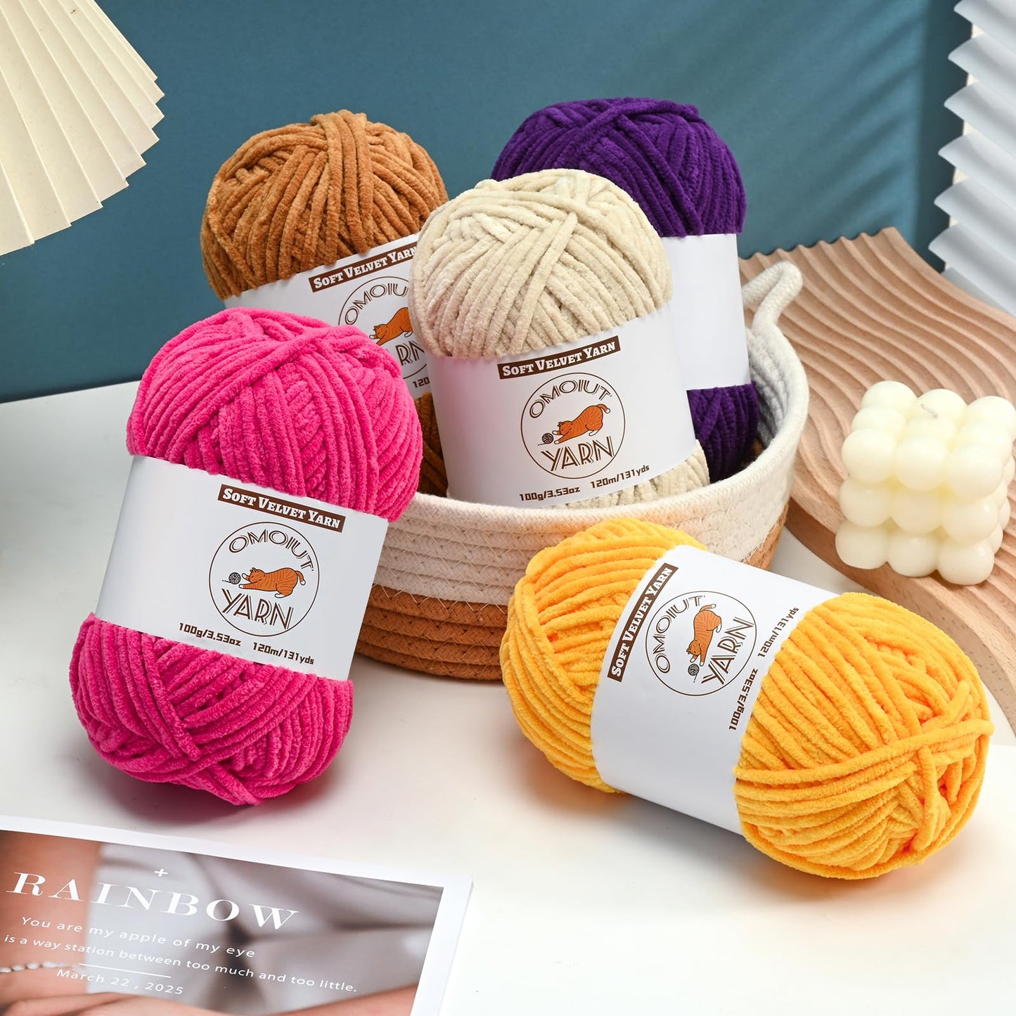 12 Skeins Fluffy Chenille Yarn for Crocheting, Soft Bulky Velvet Yarn for Knitting, Plush Baby Blanket Crochet Yarns, 1572 Yards Multicolor Amigurumi Yarn for Crafts Set F