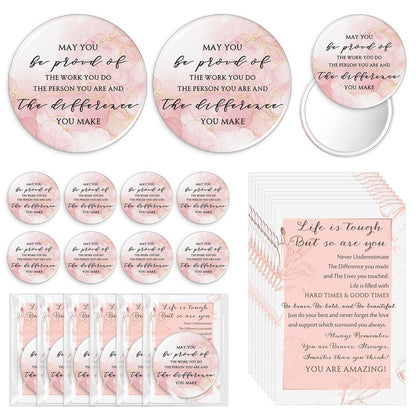 Cinnvoice 25 Sets Pink Mother's Day Mirror Gifts Inspirational Mini Compact Mirror Bulk for Women Small Round Pocket Makeup Gifts for Graduation Secretary Teacher Nurse (May You)