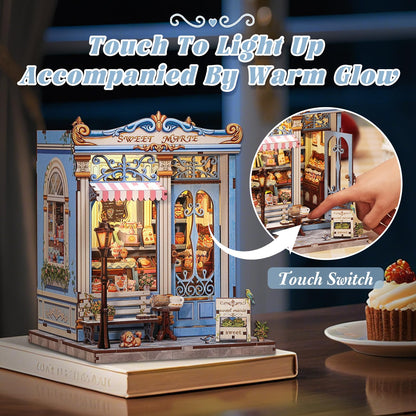 Fsolis Book Nook Kit - DIY Miniature House Kit for Adults, Booknook Bakery Bookshelf 3D Wooden Puzzles Gifts for Women Puzzle Lovers (Sweet Marie)