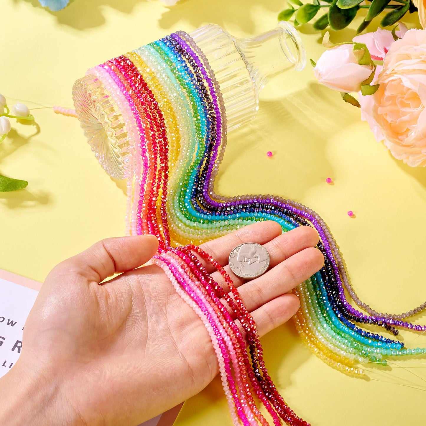 Beadthoven 2736pcs 3mm Faceted Round Glass Beads AB Color Crystal Glass Beads Strands Rainbow Briolette Rondelle Crystal Beads Spacers for Jewelry Making Bracelets Necklaces Earrings DIY Crafts