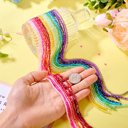 Beadthoven 2736pcs 3mm Faceted Round Glass Beads AB Color Crystal Glass Beads Strands Rainbow Briolette Rondelle Crystal Beads Spacers for Jewelry Making Bracelets Necklaces Earrings DIY Crafts