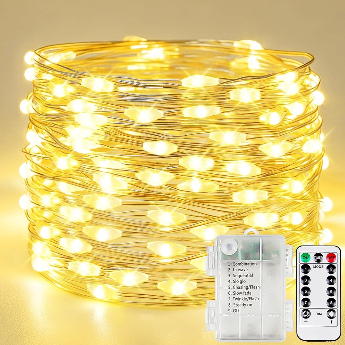 120LED 40FT 1 Pack 8 Fairy Lights Battery Operated with Remote, Twinkle Lights Waterproof for Outdoor & Indoor, Modes