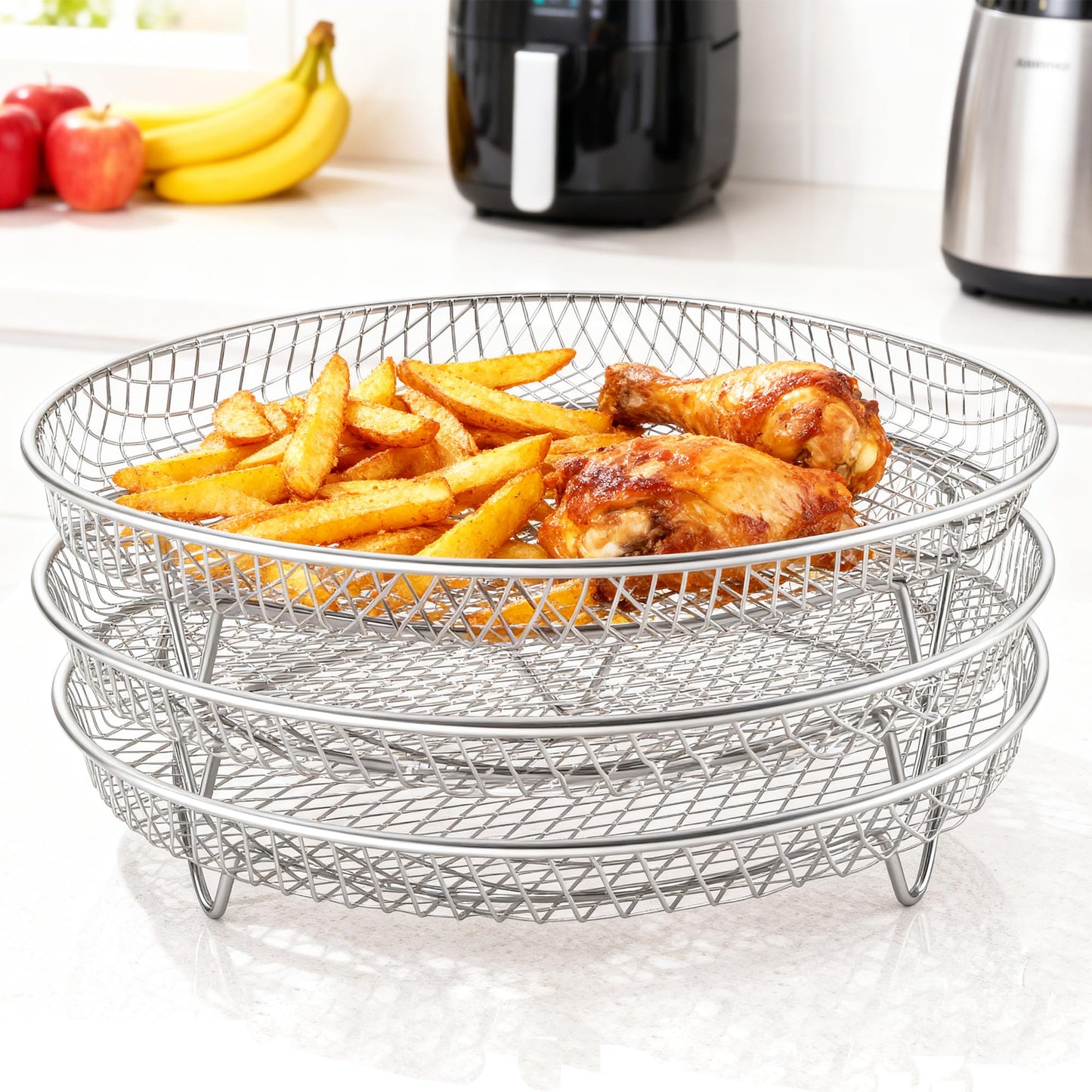 Upgrade 8inch Square Air Fryer Rack,Three Stacktable Dehydrator Rack,Square Air Fryer Accessories,Only Fit for Air fryer which inner size ≥8.7 inch(Square)