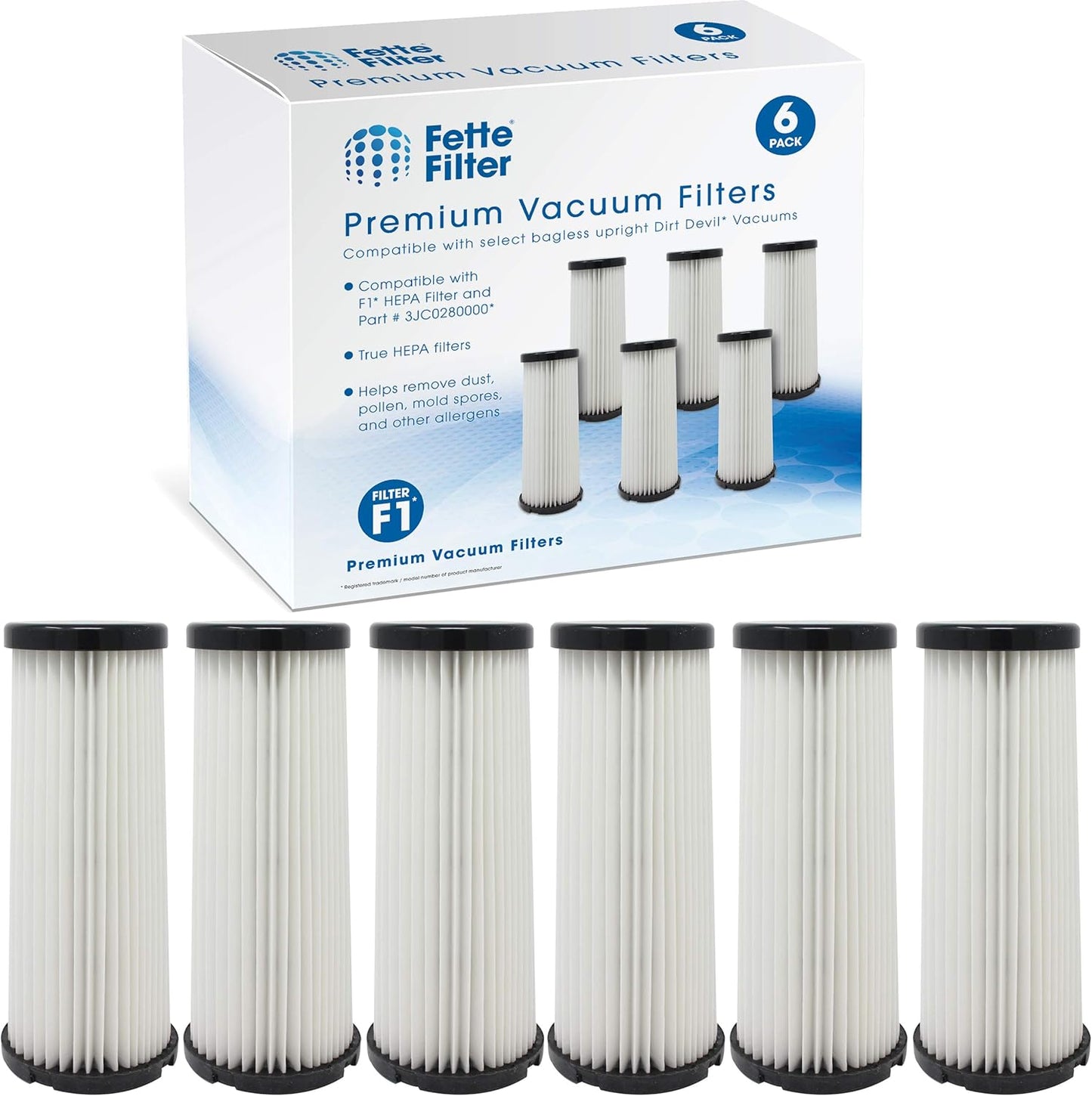 Fette Filter - Vacuum HEPA Filter Compatible with Dirt Devil F1, Pack of 6
