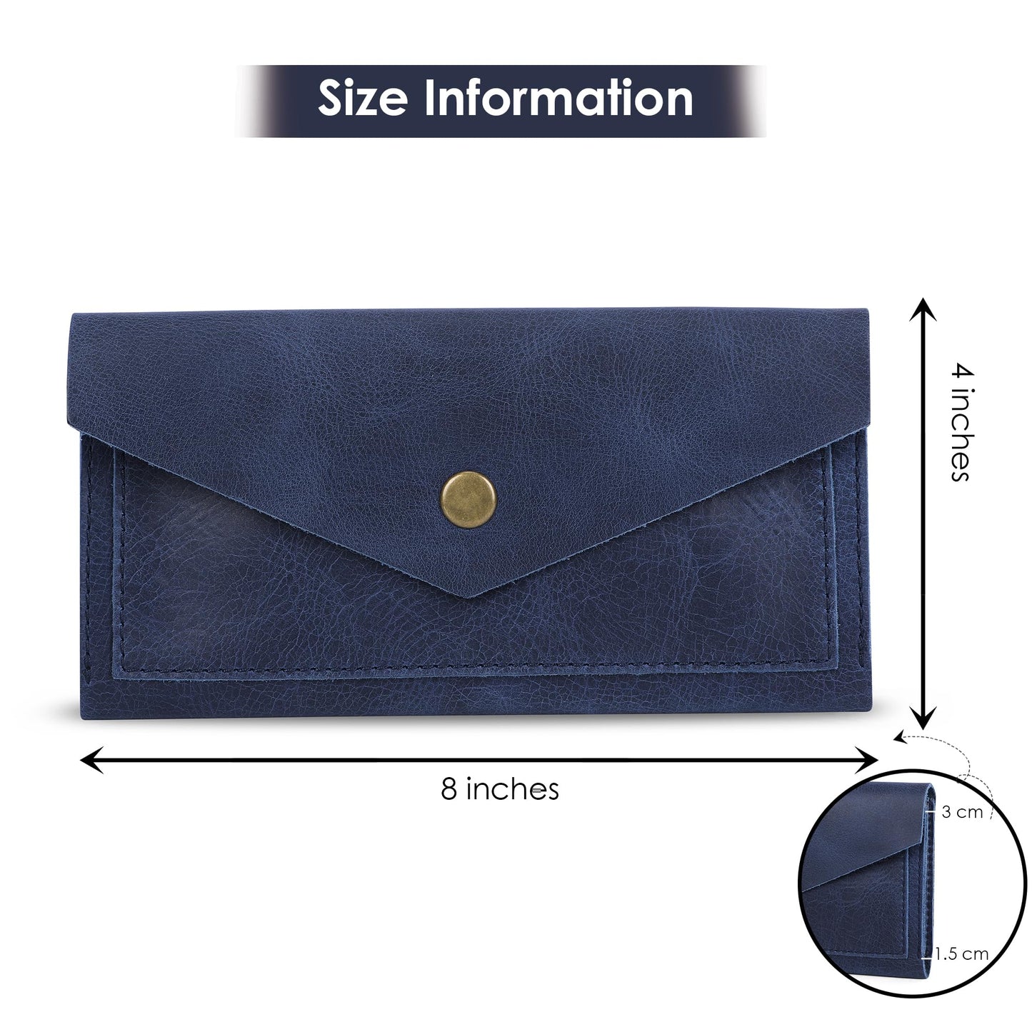 TheAntiq Blue Leather Cash Envelopes for Money Pouch Currency Holders - Soft Leather Money Bag Mobile Holder for Travel - Genuine Leathers Wallets for Women Money Bag - Travel Money Pouch Cash Holder