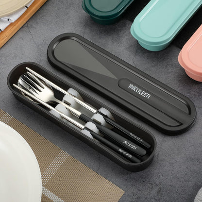 Travel Cutlery Set - 18/8 Stainless Steel Reusable Utensils Set with Case, Portable Silverware Lunch Box for Camping