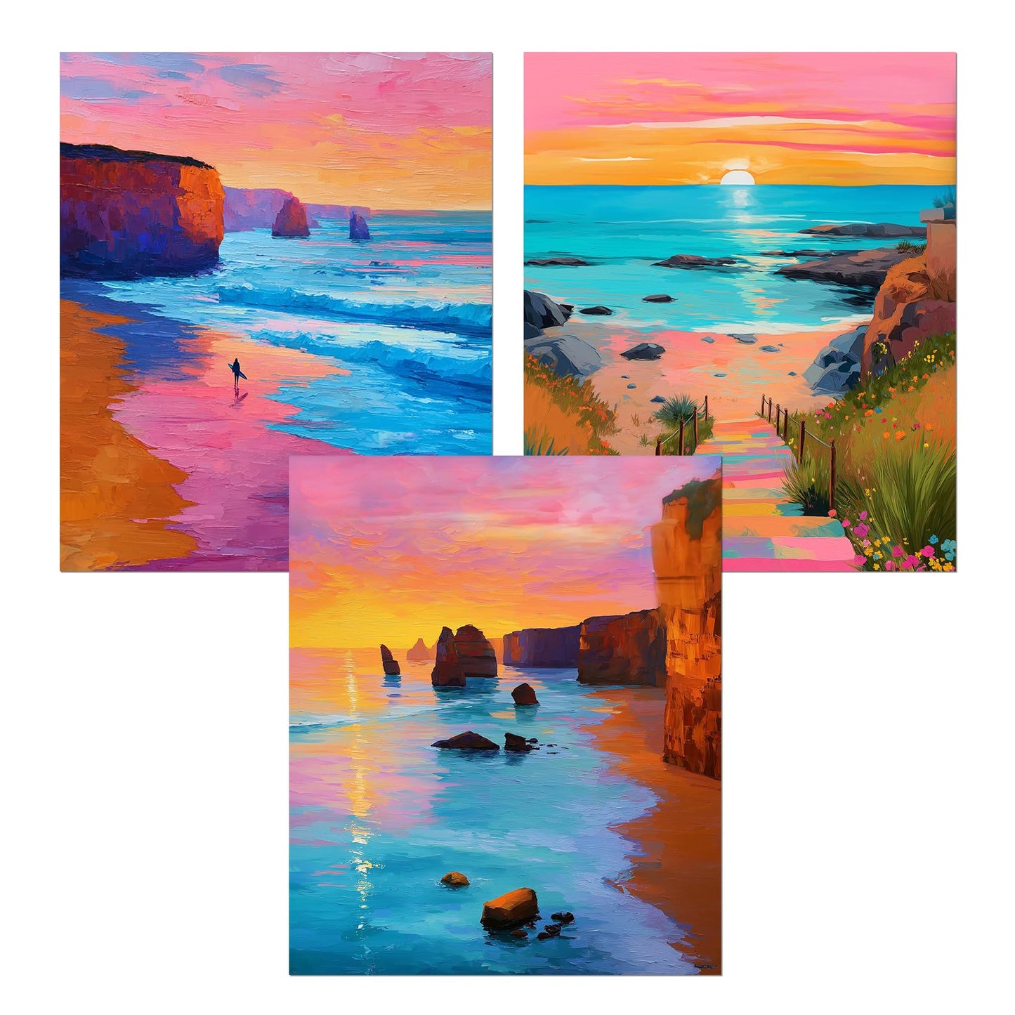 sdfkmlcdl Modern Abstract Ocean Beach Sunset Diamond Art Kits for Adults, Pink Coastal Landscape Full Drill Diamond Painting Kits for Adults Beginners 3 Pack, 9.8x11.8 Inch