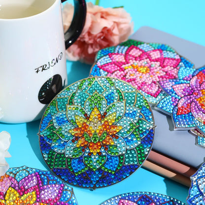 8 PCS Lotus Diamond Art Coasters Kits, Diamond Painting Coasters with Holder Set of 8, DIY Drink Coasters Art Crafts Supplies for Adults Cup Mat for Home Decor House Warming Gifts Non-Slip 3.9inch
