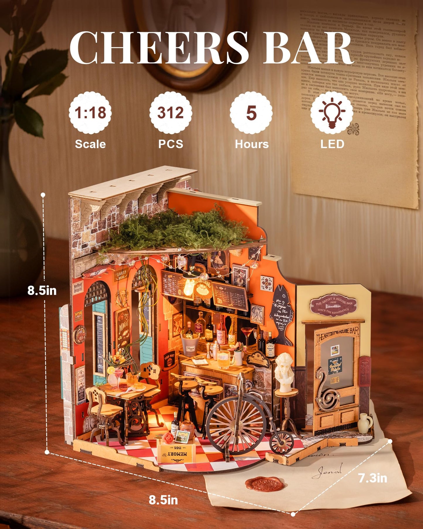 Rolife DIY Miniature House Kit Cheers Bar Dining, 3D Book Nook Bookshelf Decor for Adults, Mini Model House Kits, DIY Crafts Kit Halloween for Adults (Cheers Bar Dining)
